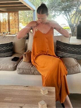 Zara NWT Satin Slip Maxi Dress in Burnt Orange